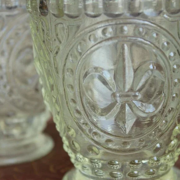 Vintage 1990s Anthropologie Cut Glass Candle Holders, Fleur De Lis Pattern, Set - Picture 2 of 10